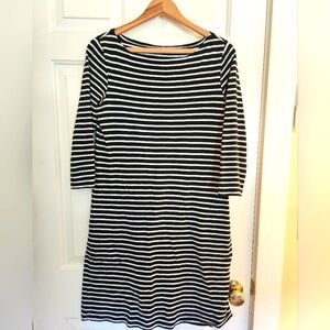 Garnet Hill Knit Cotton Midi Dress Size 4 Navy Nautical White Stripe Beach